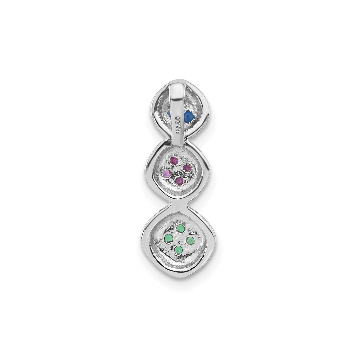 Sterling Silver Charm Pendant with Stacked Rounded Squares and Colorful Gemstone Clusters