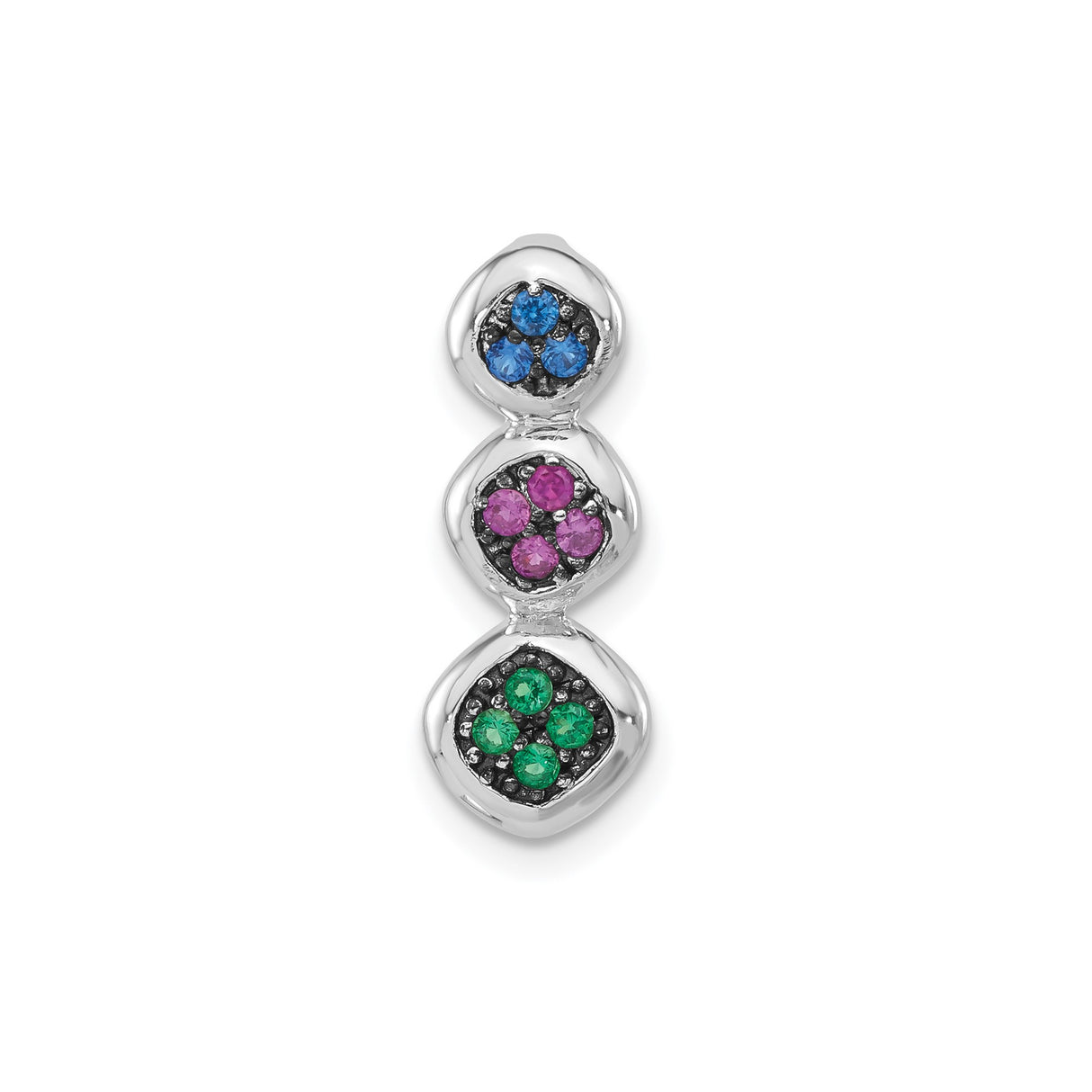 Sterling Silver Charm Pendant with Stacked Rounded Squares and Colorful Gemstone Clusters