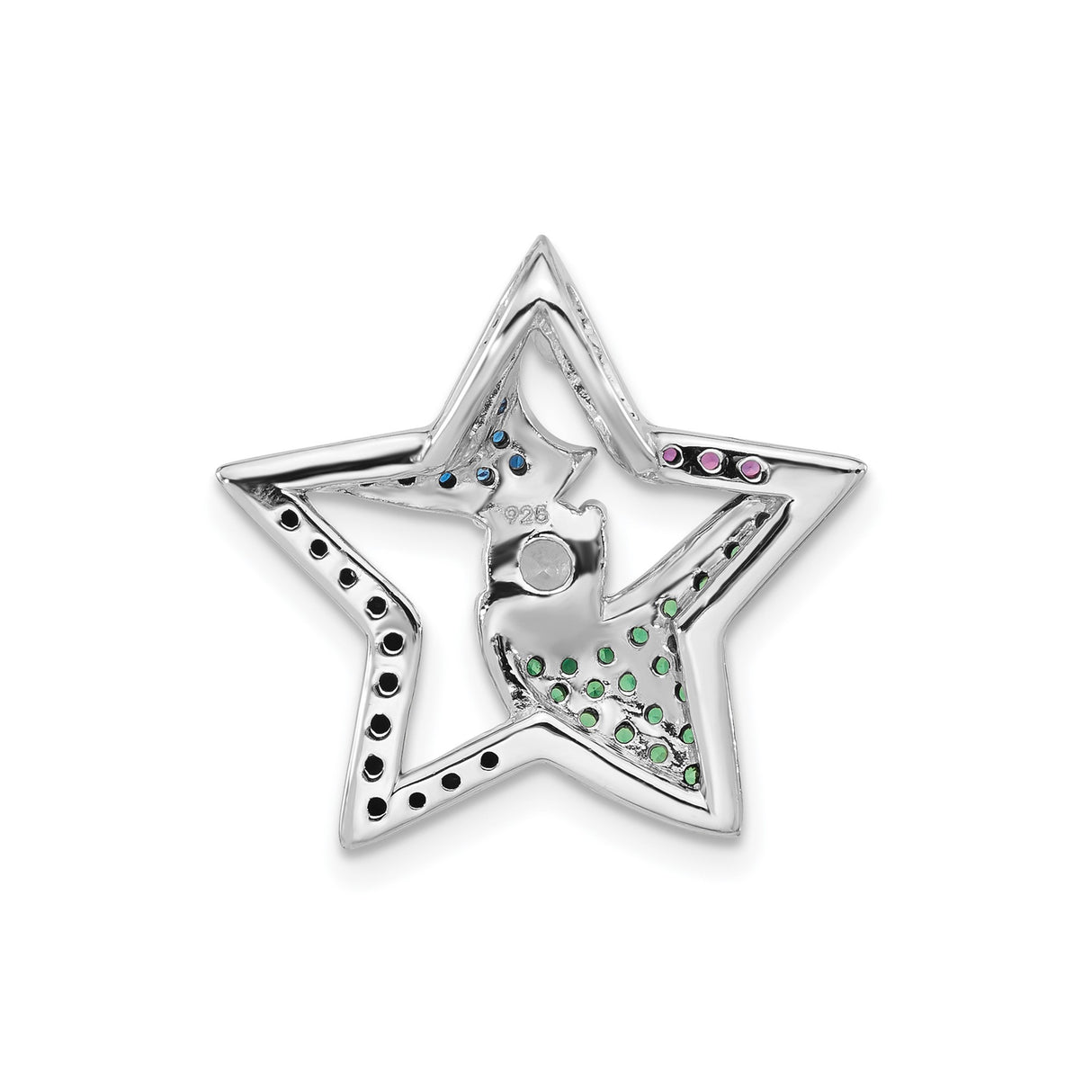 Sterling Silver Star Pendant with Multicolor Cubic Zirconia and Clear Crystal Centerpiece