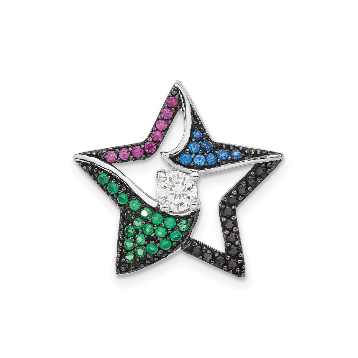 Sterling Silver Star Pendant with Multicolor Cubic Zirconia and Clear Crystal Centerpiece