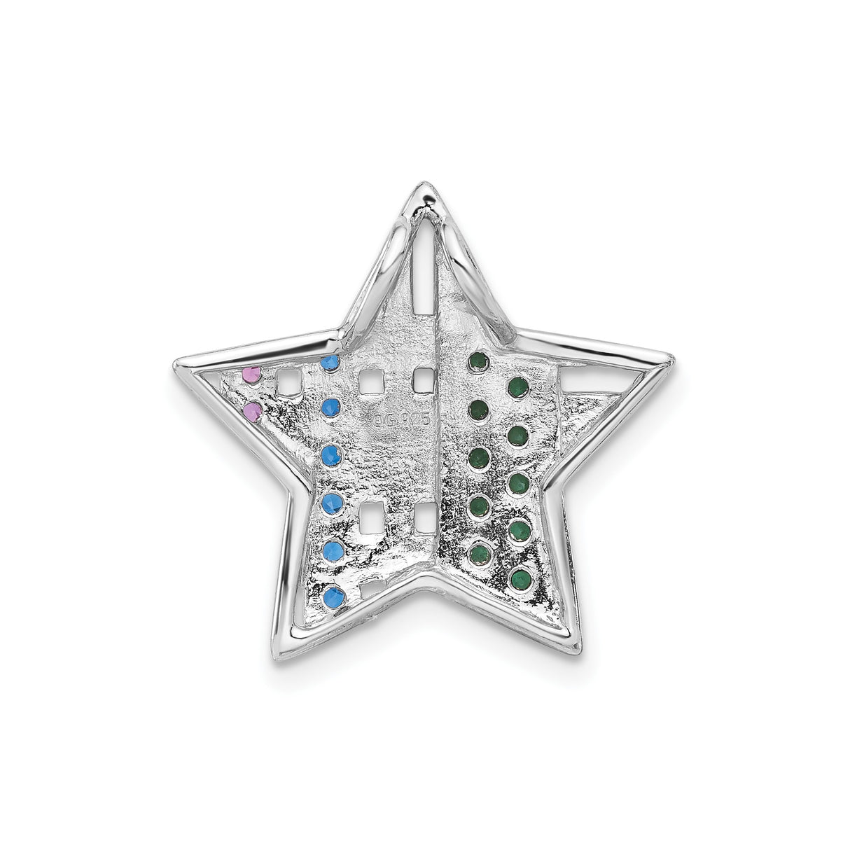 Sterling Silver Star Pendant with Multicolor Gemstones, Patriotic Unisex Jewelry