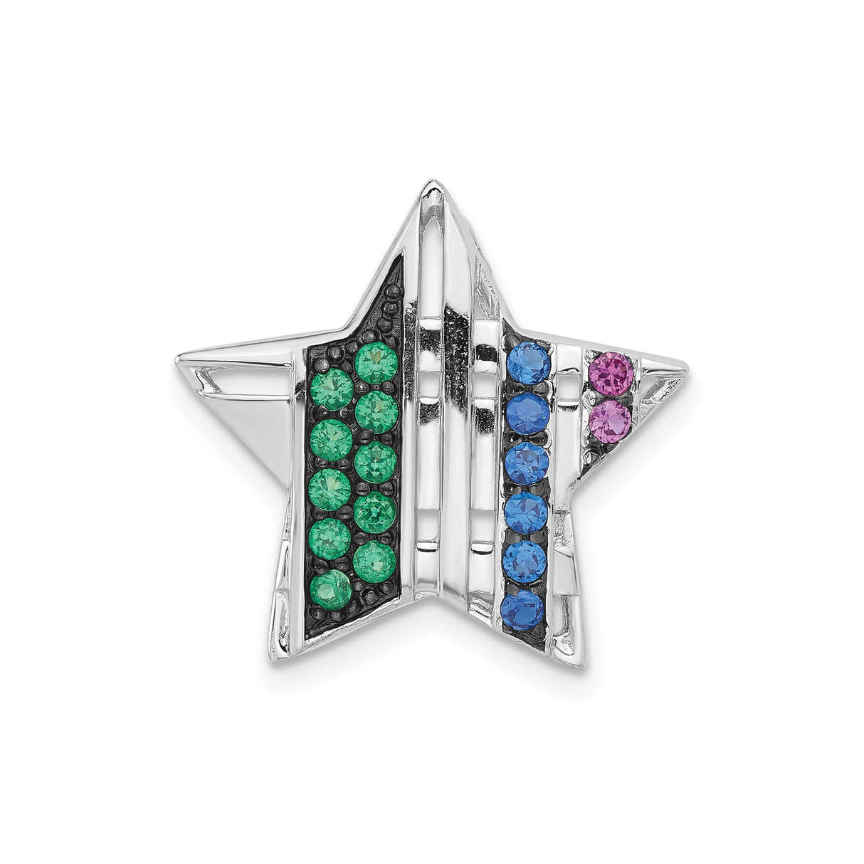 Sterling Silver Star Pendant with Multicolor Gemstones, Patriotic Unisex Jewelry