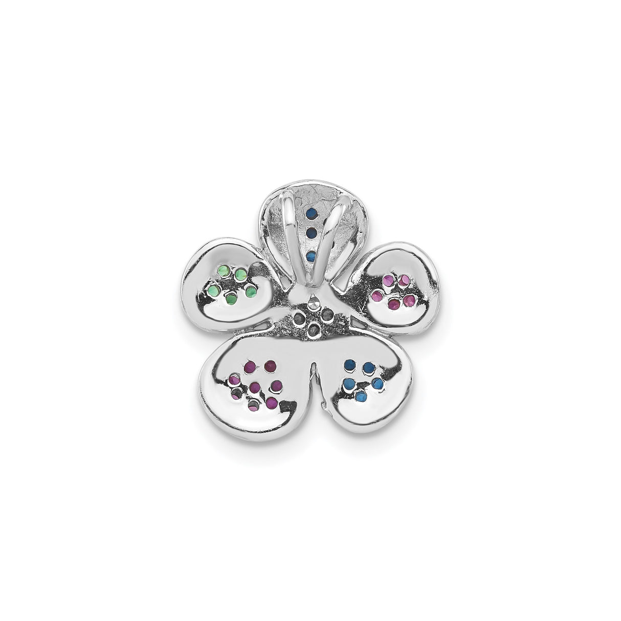 Sterling Silver Flower Pendant with Multicolor Cubic Zirconia, Floral Charm Design for Women