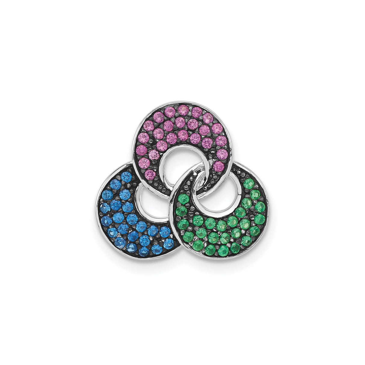 Sterling Silver Trinity Pendant with Pink, Green, and Blue Cubic Zirconia, Celtic Unity Design
