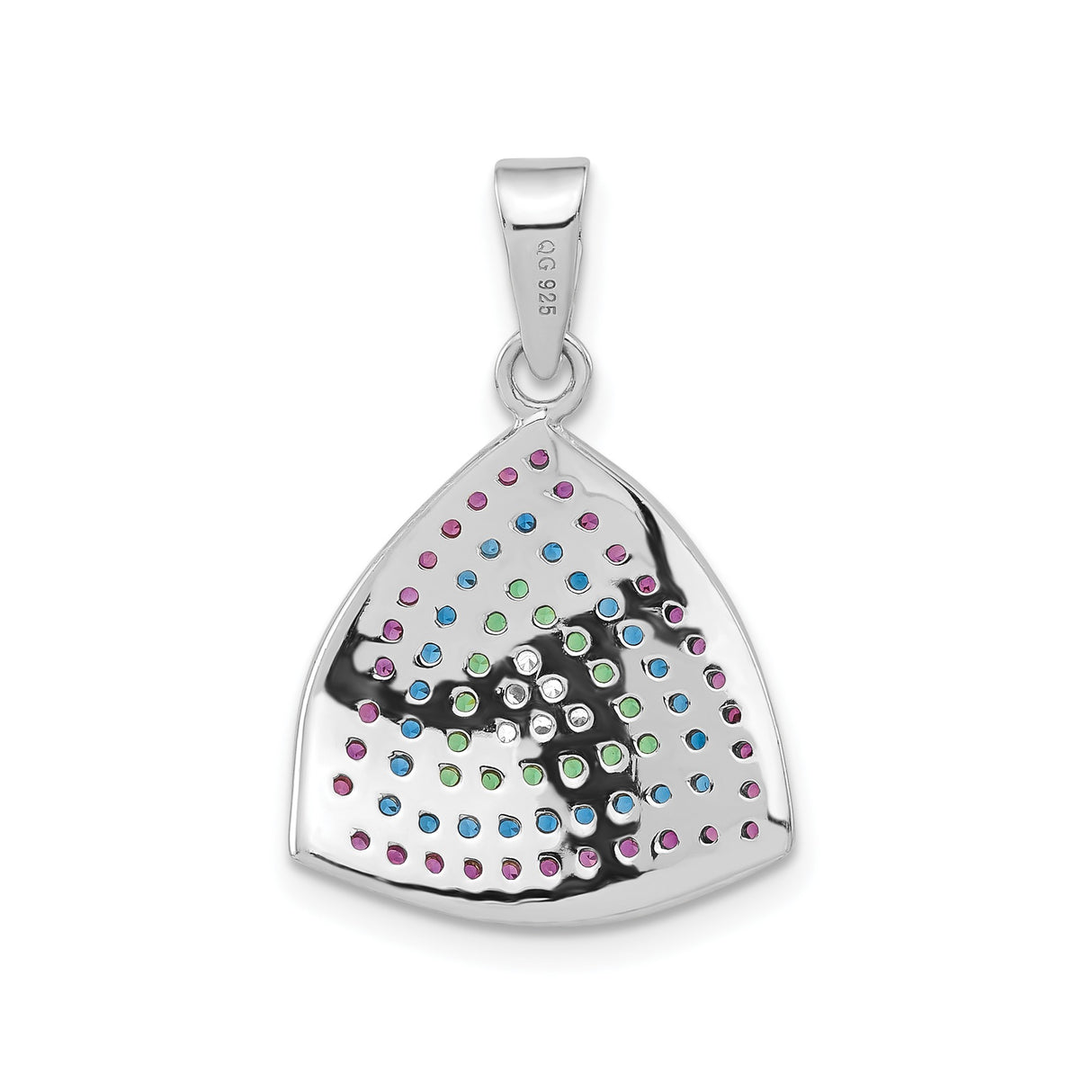 Sterling Silver Triangle Pendant with Multicolor Cubic Zirconia, Geometric Modern Design