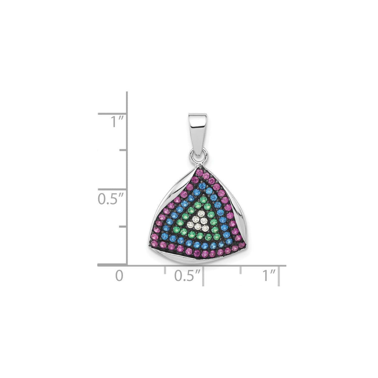 Sterling Silver Triangle Pendant with Multicolor Cubic Zirconia, Geometric Modern Design
