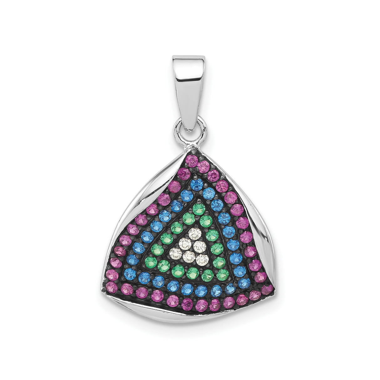 Sterling Silver Triangle Pendant with Multicolor Cubic Zirconia, Geometric Modern Design
