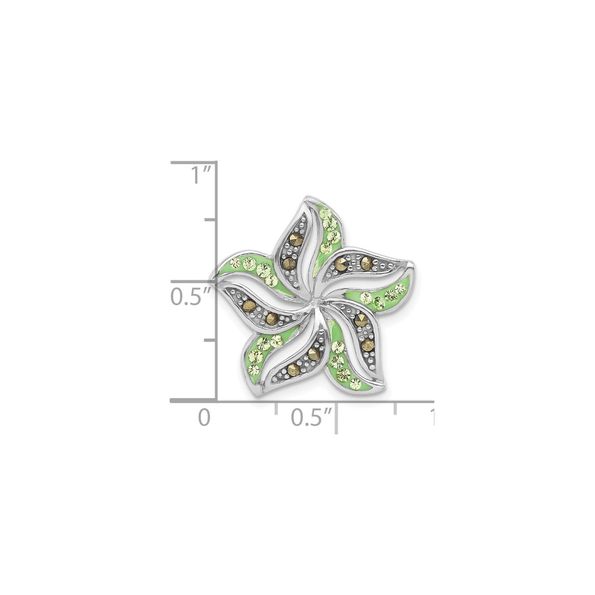 Sterling Silver Starfish Brooch with Green and Amber Crystals, Nautical Ocean Theme