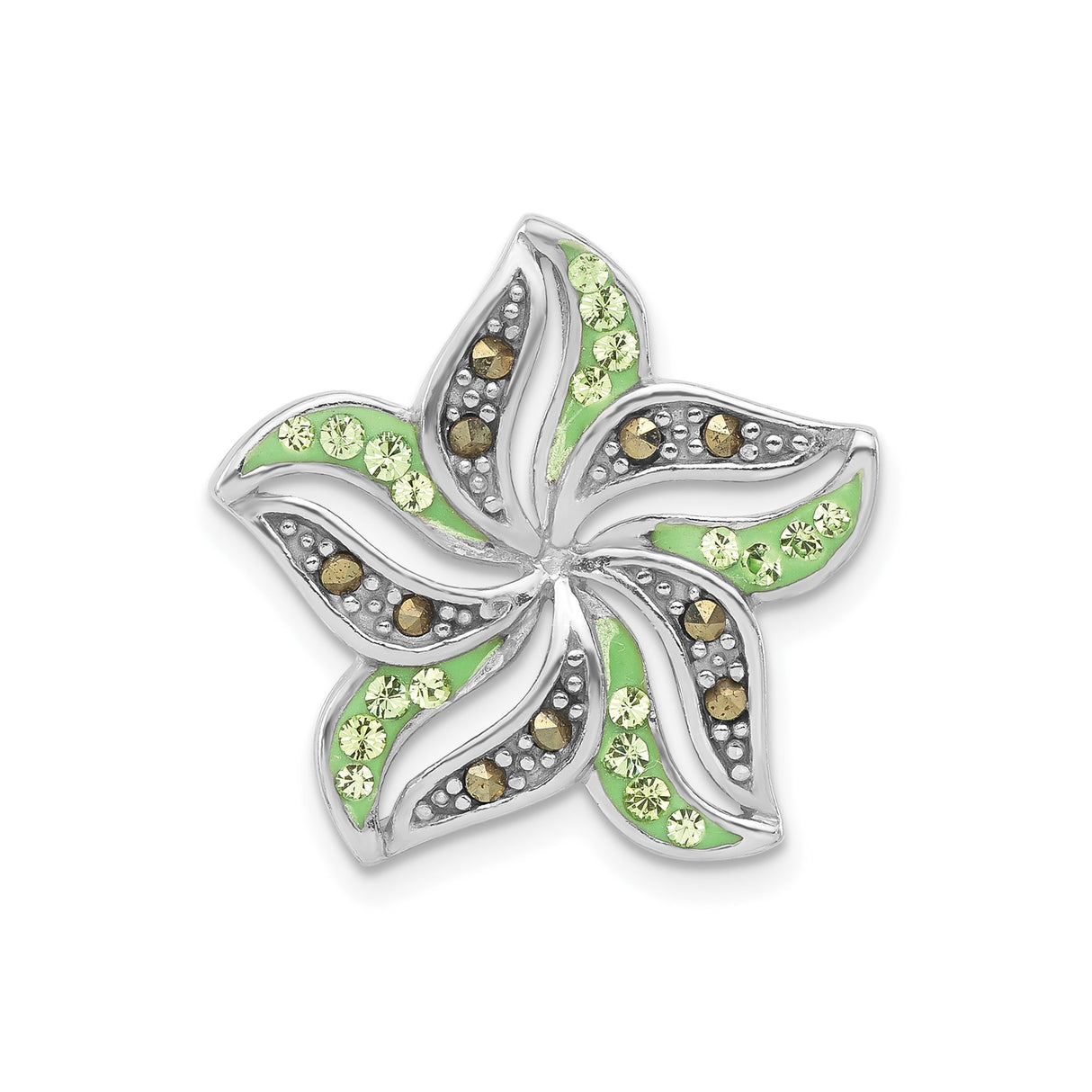 Sterling Silver Starfish Brooch with Green and Amber Crystals, Nautical Ocean Theme