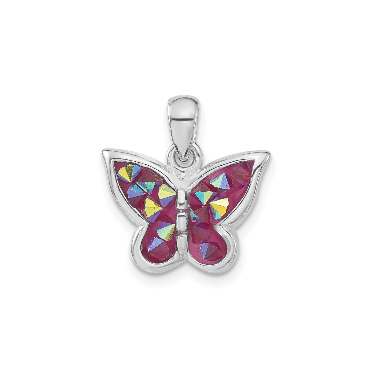 Sterling Silver Butterfly Pendant with Multicolor Crystal Inlay, Nature Inspired Jewelry for Women