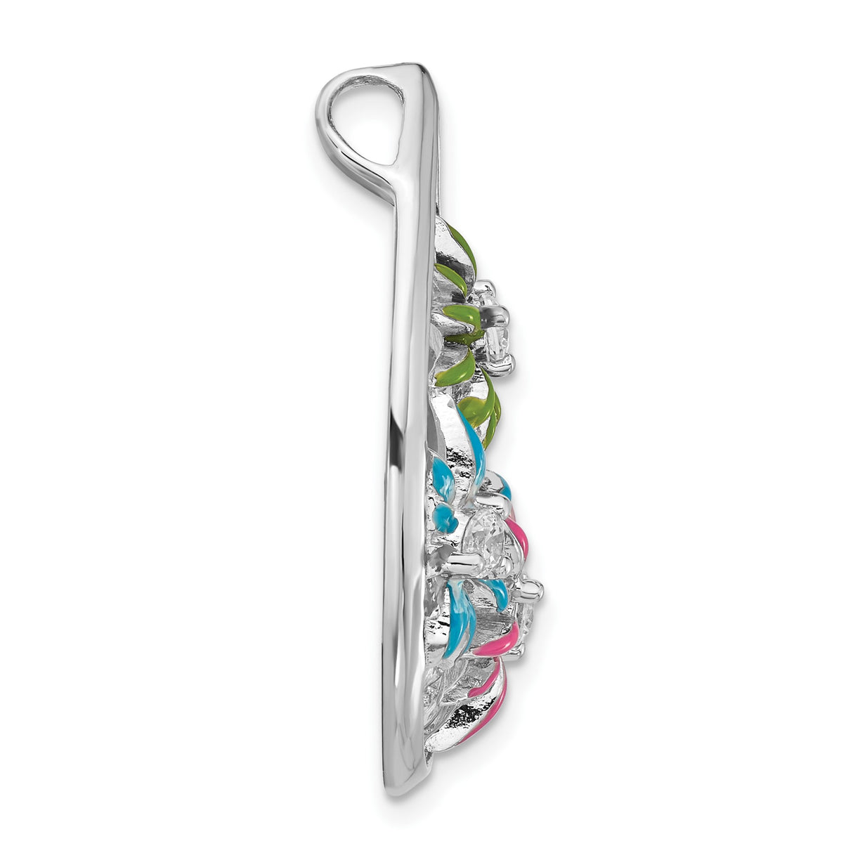 Sterling Silver Floral Pendant with Cubic Zirconia and Enamel Flowers, Nature-Inspired Design for Women