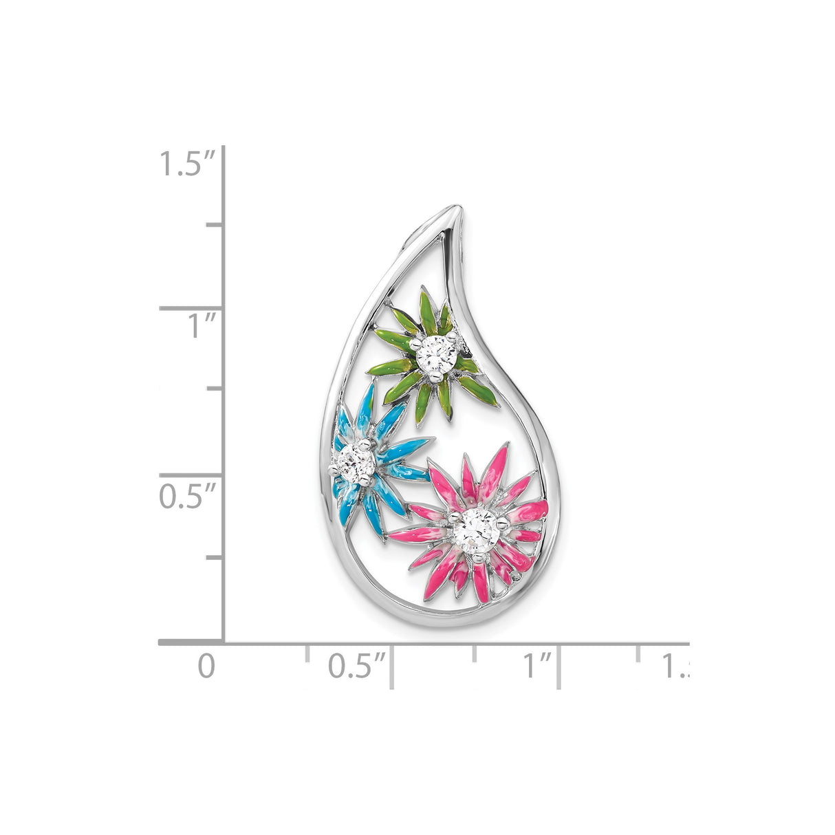 Sterling Silver Floral Pendant with Cubic Zirconia and Enamel Flowers, Nature-Inspired Design for Women