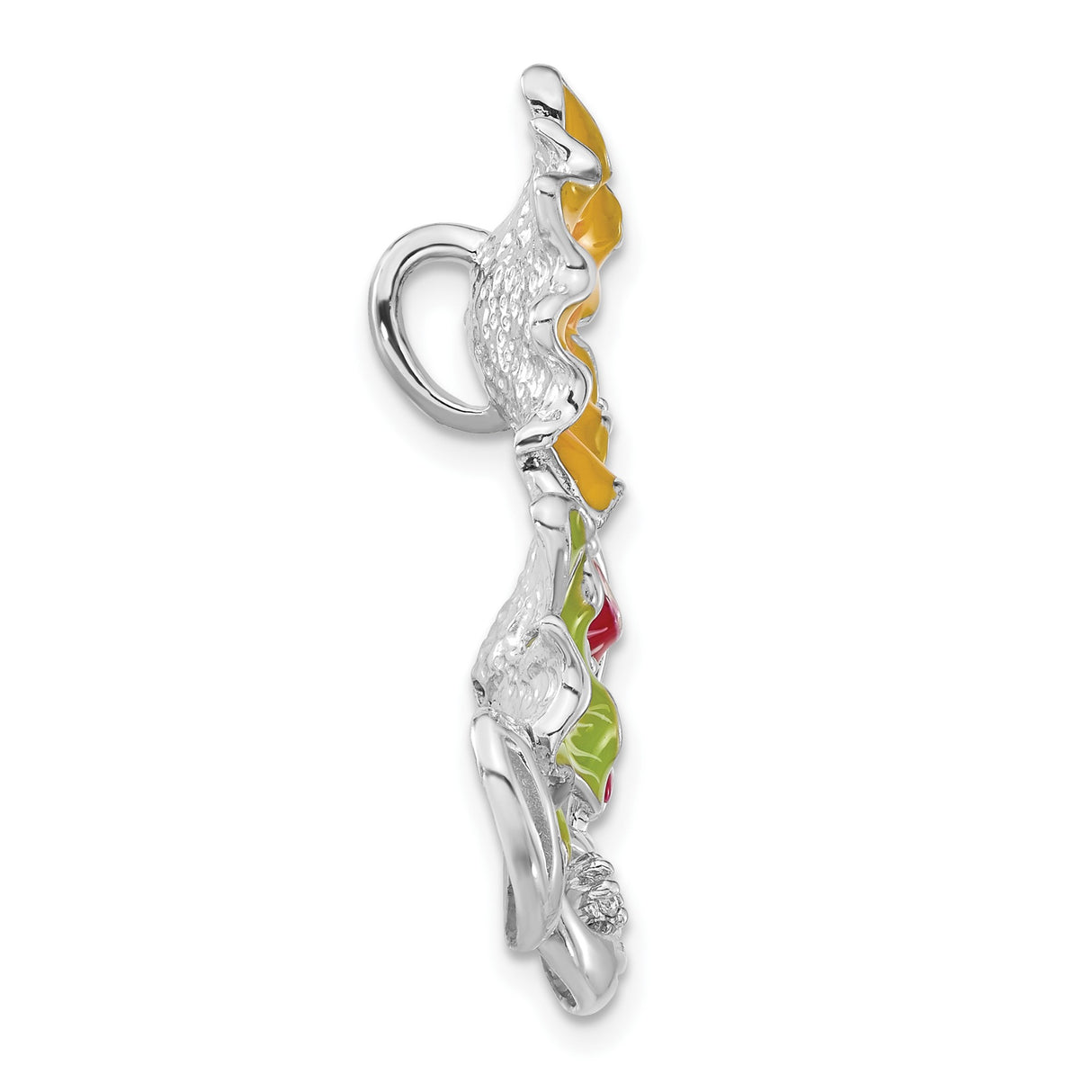 Sterling Silver Floral Brooch with Cubic Zirconia, Enamel Flowers in Red, Yellow, Green