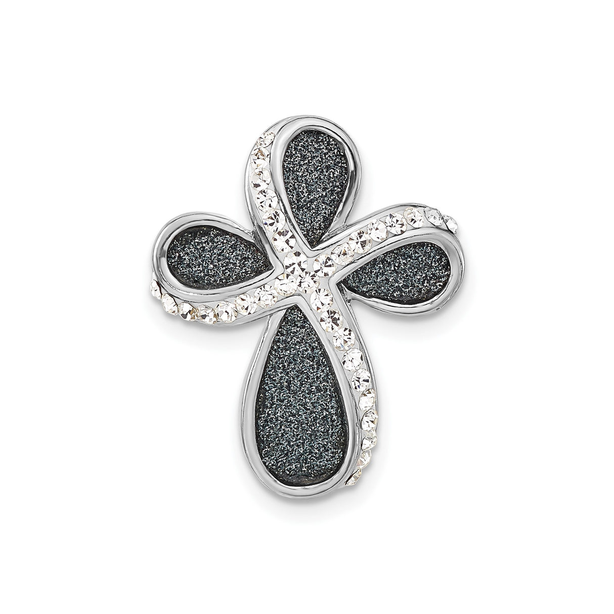 Sterling Silver Cross Pendant with Crystal, Enamel Detail, Modern Religious Design