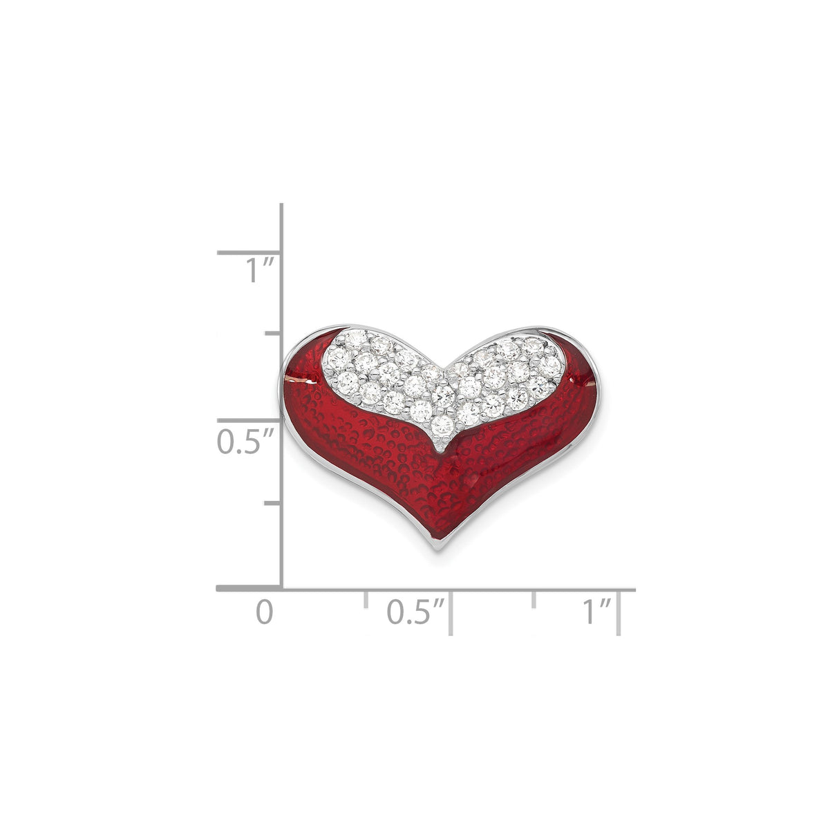 Sterling Silver Heart Shaped Brooch with Red Enamel and Cubic Zirconia Accents