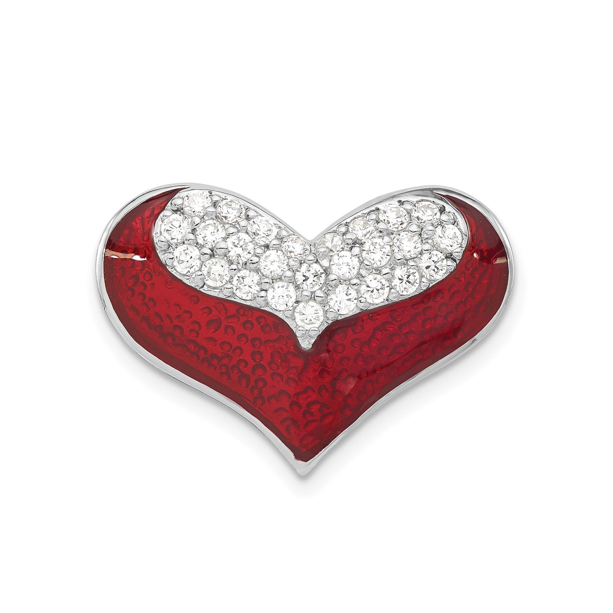 Sterling Silver Heart Shaped Brooch with Red Enamel and Cubic Zirconia Accents