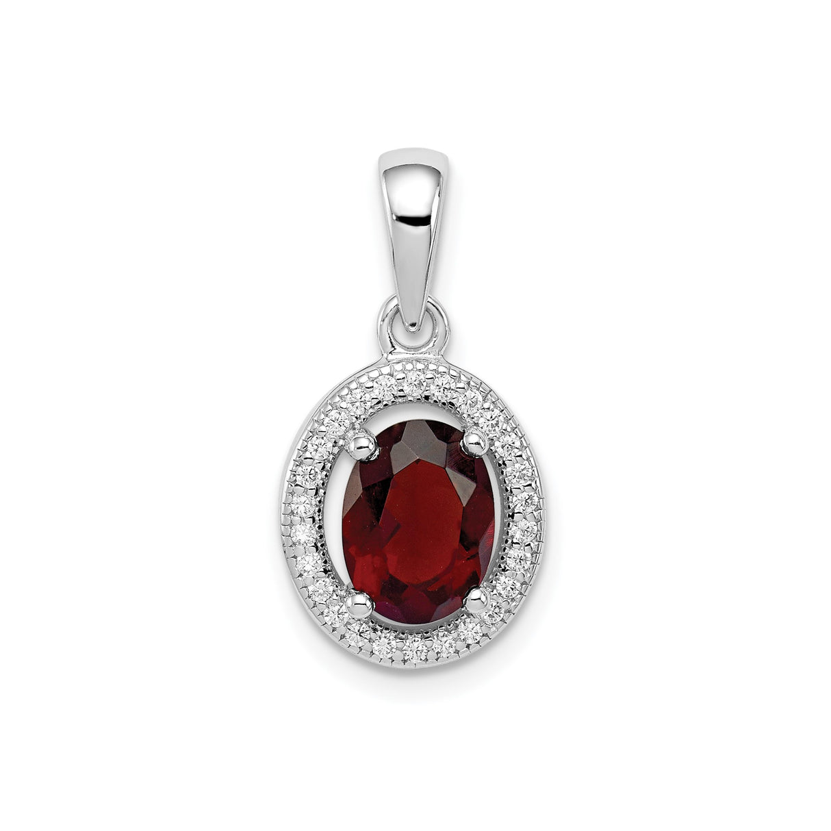 Sterling Silver Pendant with Garnet and Cubic Zirconia Halo, January Birthstone Jewelry