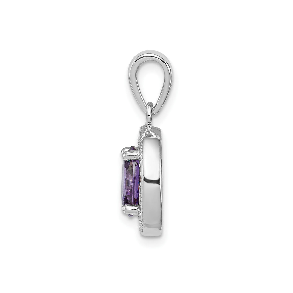 Sterling Silver Pendant with Oval Amethyst and Halo of Clear Cubic Zirconia, February Birthstone