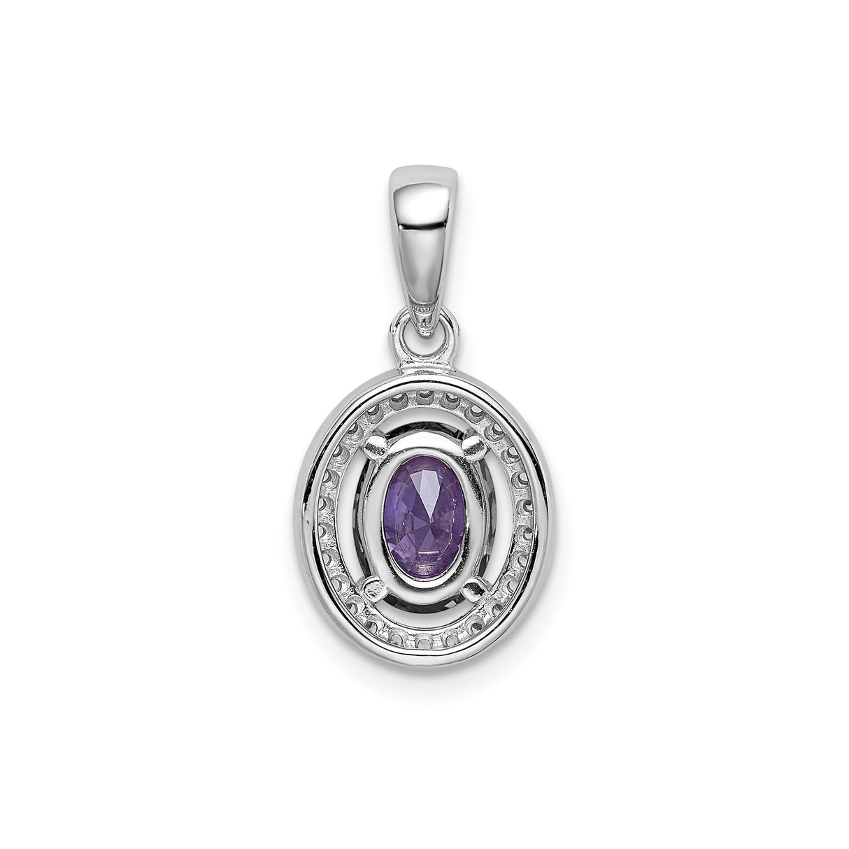 Sterling Silver Pendant with Oval Amethyst and Halo of Clear Cubic Zirconia, February Birthstone