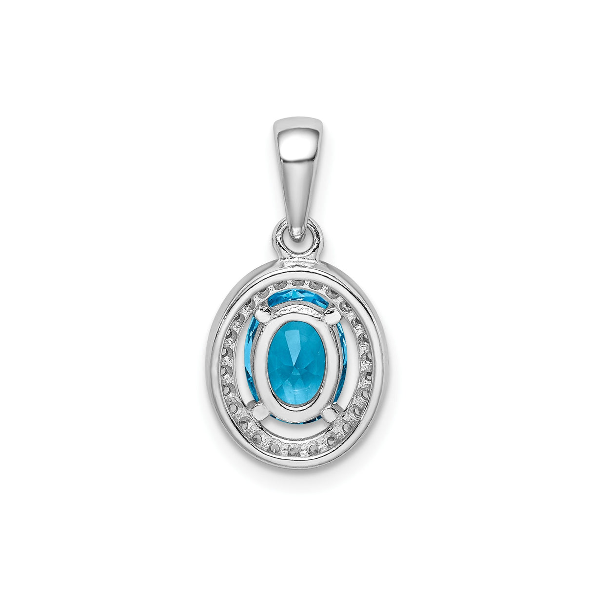 Sterling Silver Oval Pendant with Blue Cubic Zirconia and Clear Halo Stones for Women