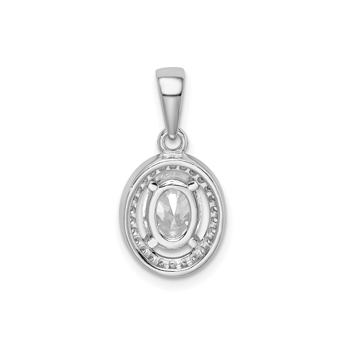 Sterling Silver Pendant with Oval Cubic Zirconia, Halo Design, Polished Finish for Women