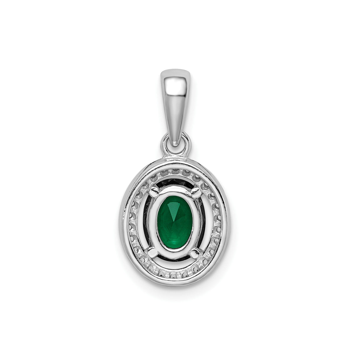 Sterling Silver Pendant with Oval Green Cubic Zirconia and White CZ Halo Design for Women