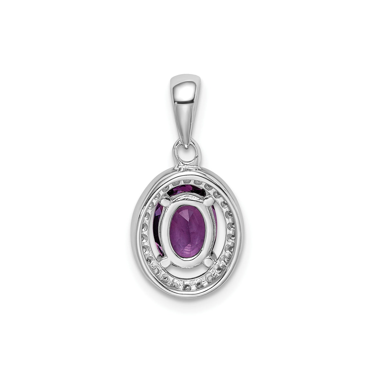Sterling Silver Pendant with Amethyst Oval and Cubic Zirconia Halo Accents for Women