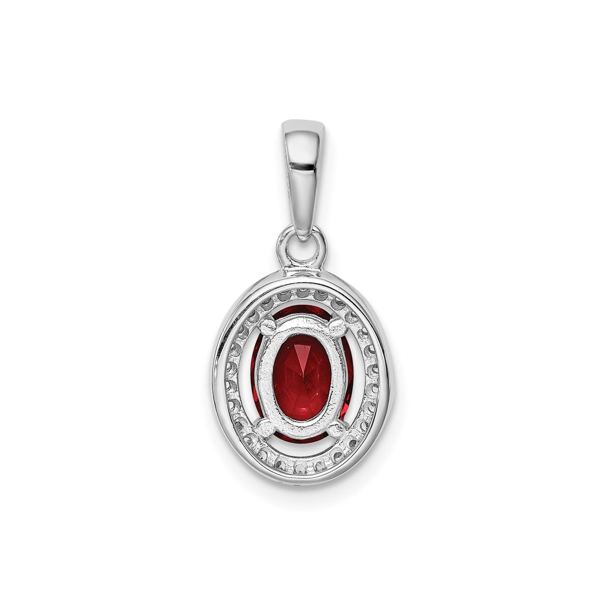 Sterling Silver Pendant with Red Cubic Zirconia Center and Clear Halo Accents for Women