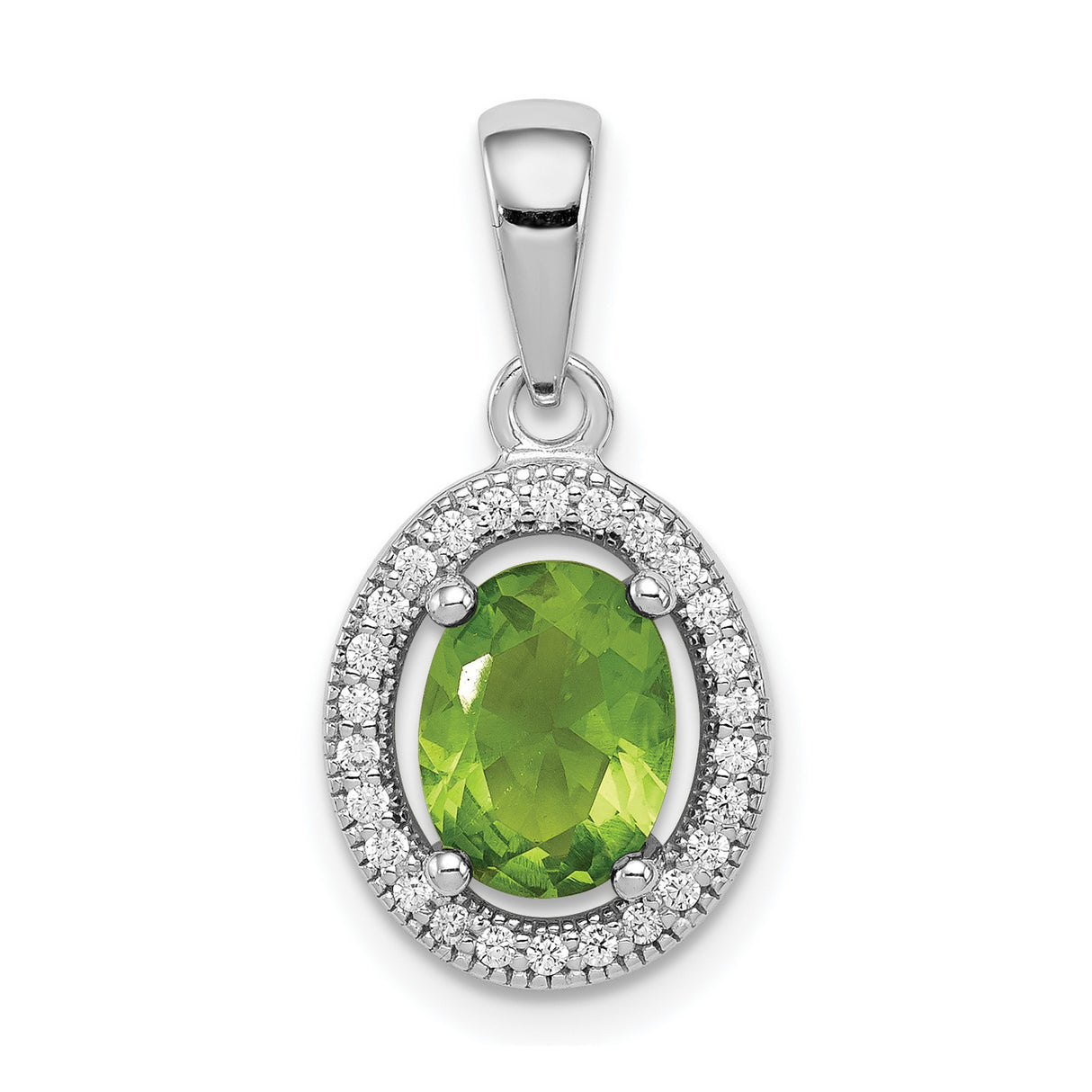 Sterling Silver Pendant with Peridot and Cubic Zirconia Halo Design for Women