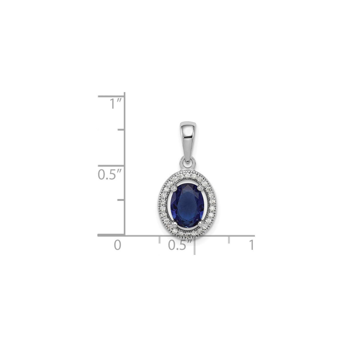 Sterling Silver Pendant with Cubic Zirconia, Oval Deep Blue Gemstone, Halo Style for Women