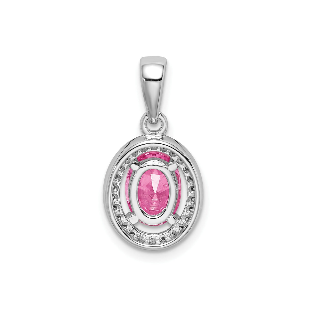 Sterling Silver Pendant with Pink Gemstone and Cubic Zirconia Halo Design for Women