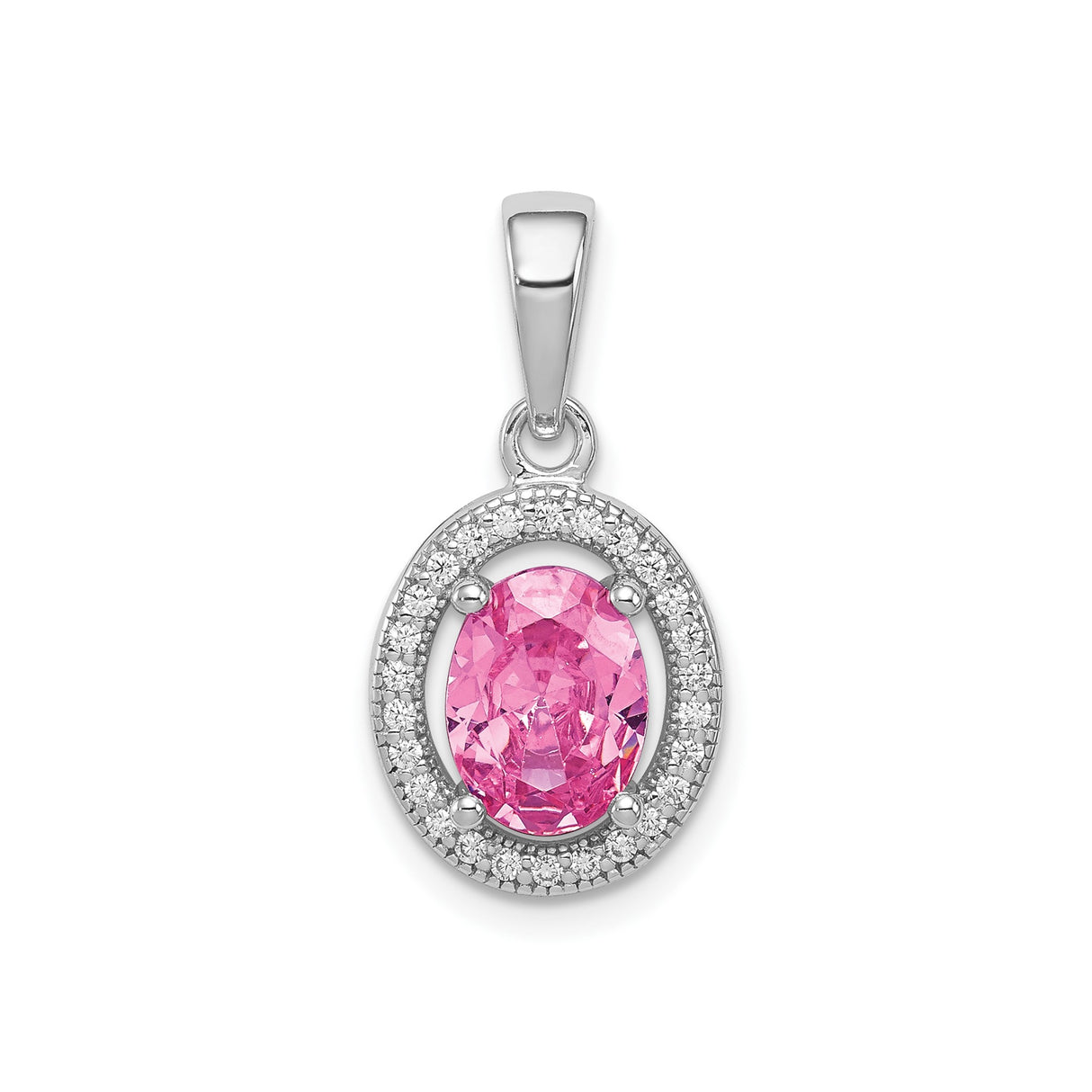Sterling Silver Pendant with Pink Gemstone and Cubic Zirconia Halo Design for Women