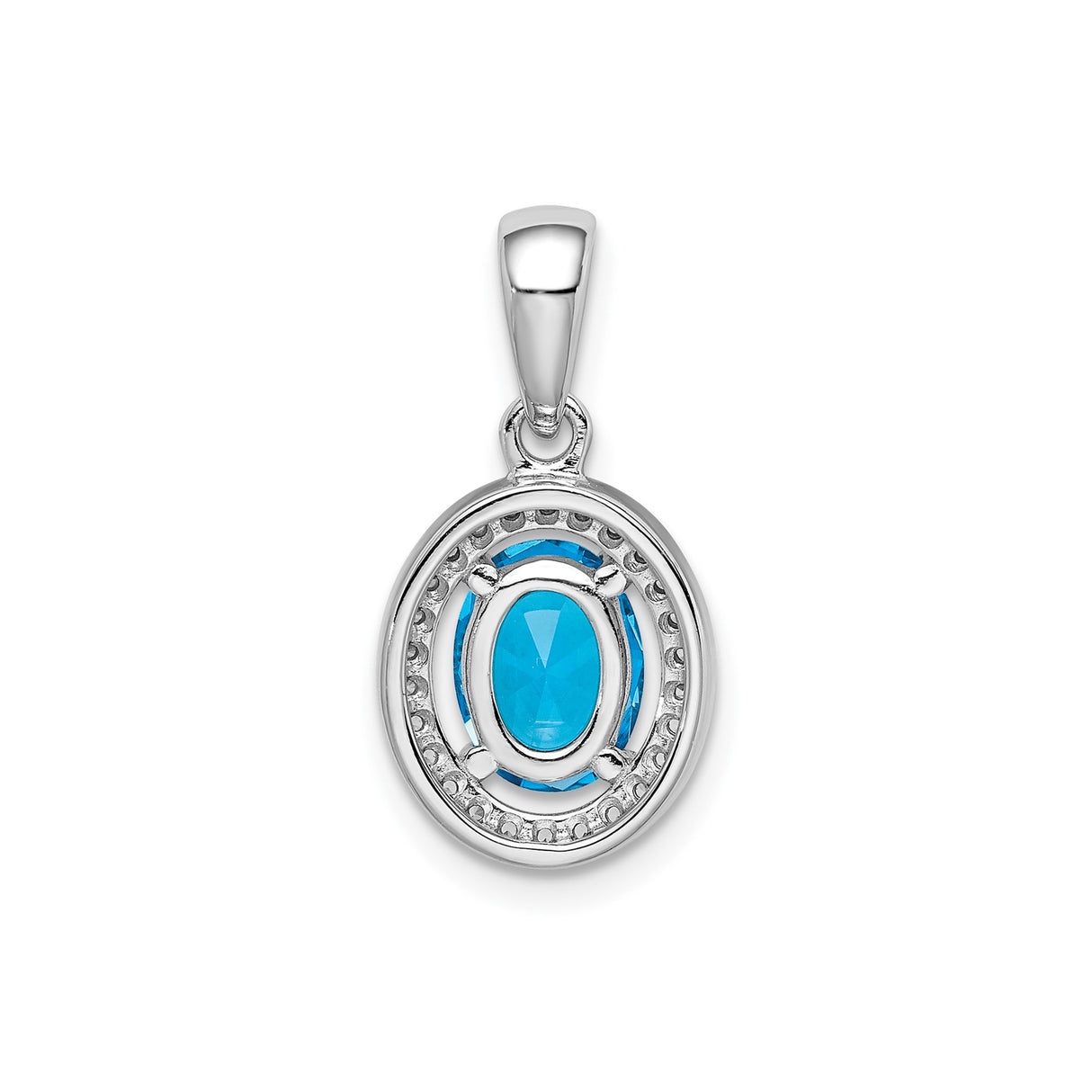 Sterling Silver Oval Pendant with Blue Topaz and Cubic Zirconia Halo for Women