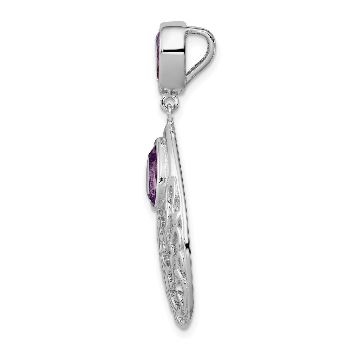 Sterling Silver Pendant with Amethyst Teardrops and Filigree Scrollwork for Women