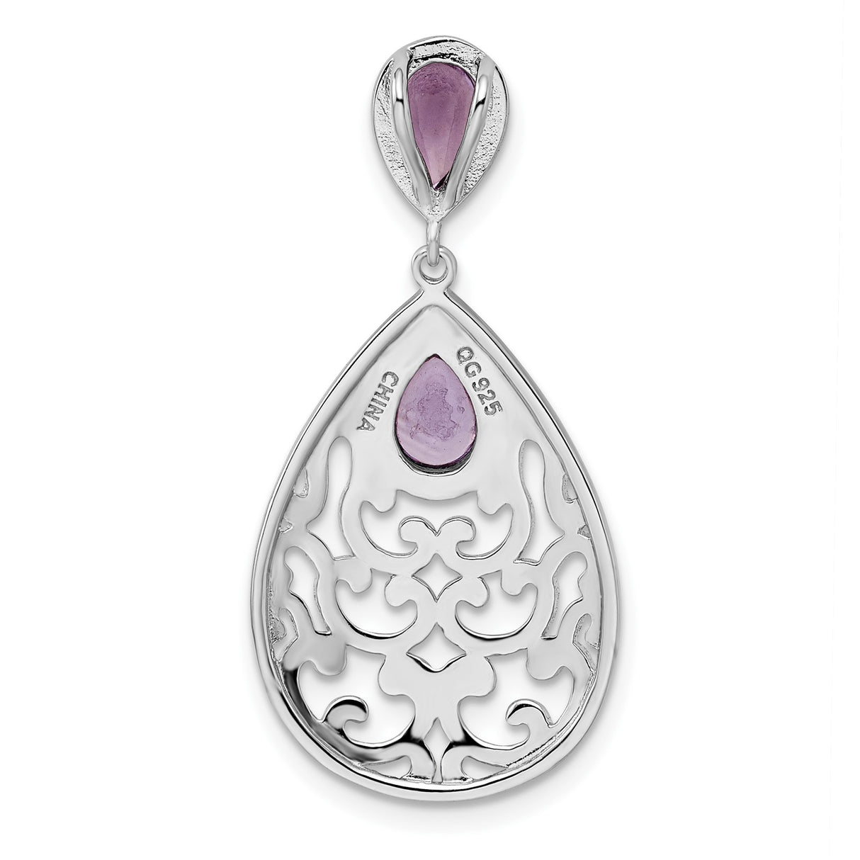 Sterling Silver Pendant with Amethyst Teardrops and Filigree Scrollwork for Women