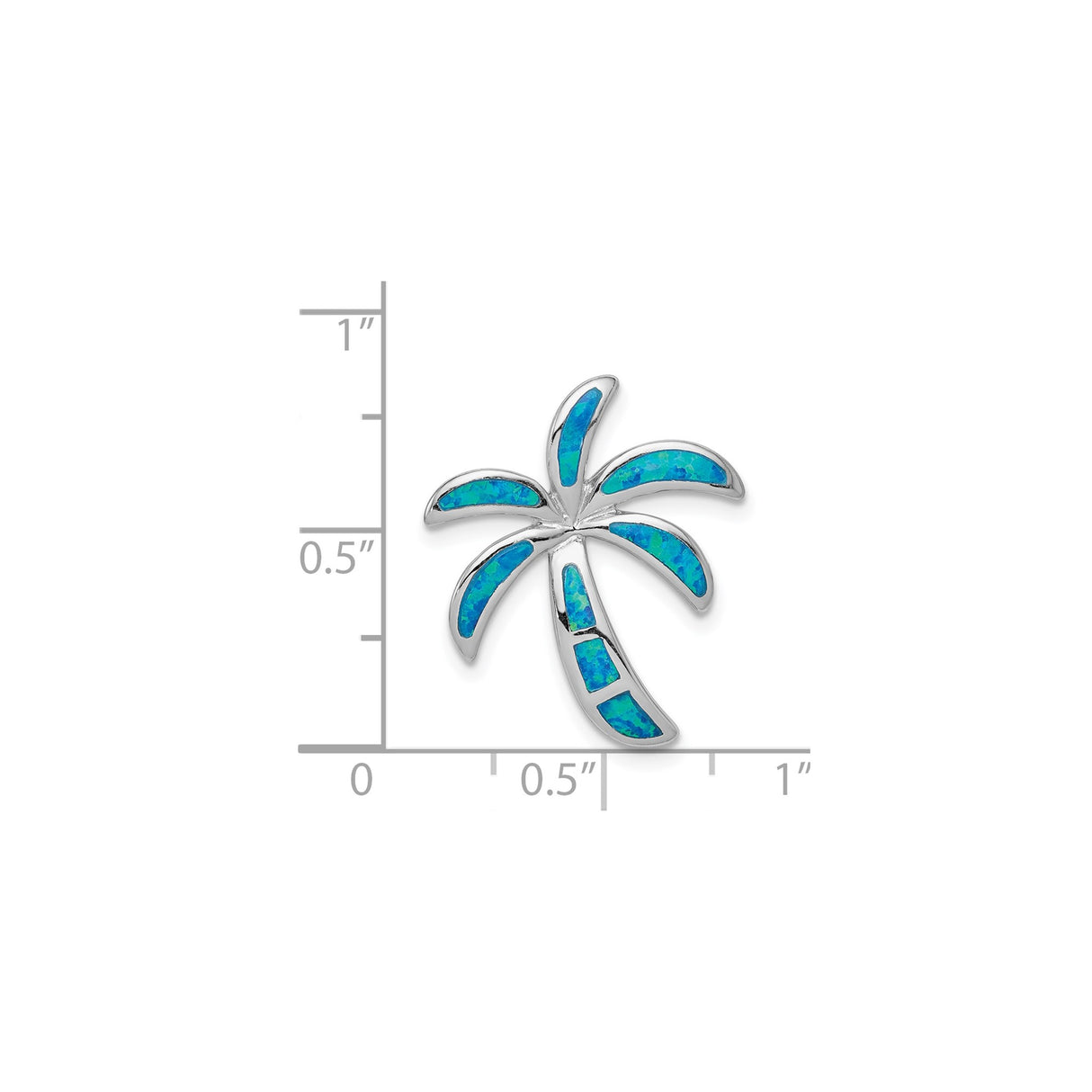Sterling Silver Palm Tree Pendant with Blue Lab Created Opal, Tropical Beach Style
