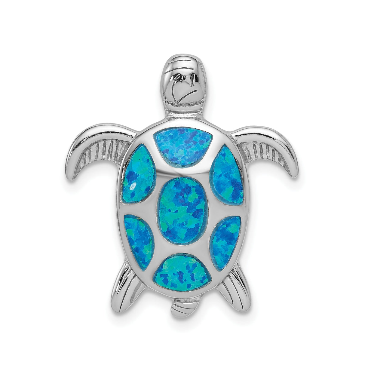 Sterling Silver Turtle Pendant with Blue Lab Created Opal Inlay, Nautical Ocean Design