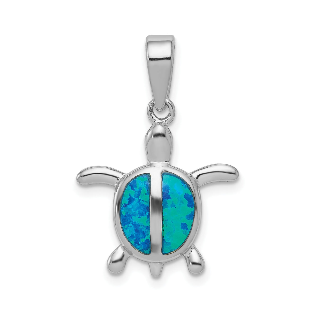 Sterling Silver Sea Turtle Pendant with Blue Green Lab Created Opal Inlay, Ocean Theme Jewelry