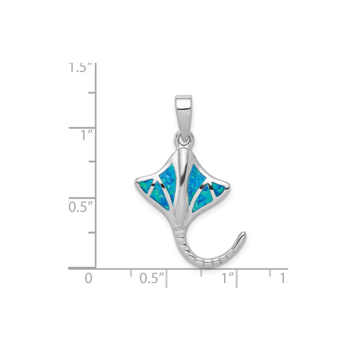 Sterling Silver Manta Ray Pendant with Lab Created Opal Inlay, Nautical Ocean Theme Jewelry