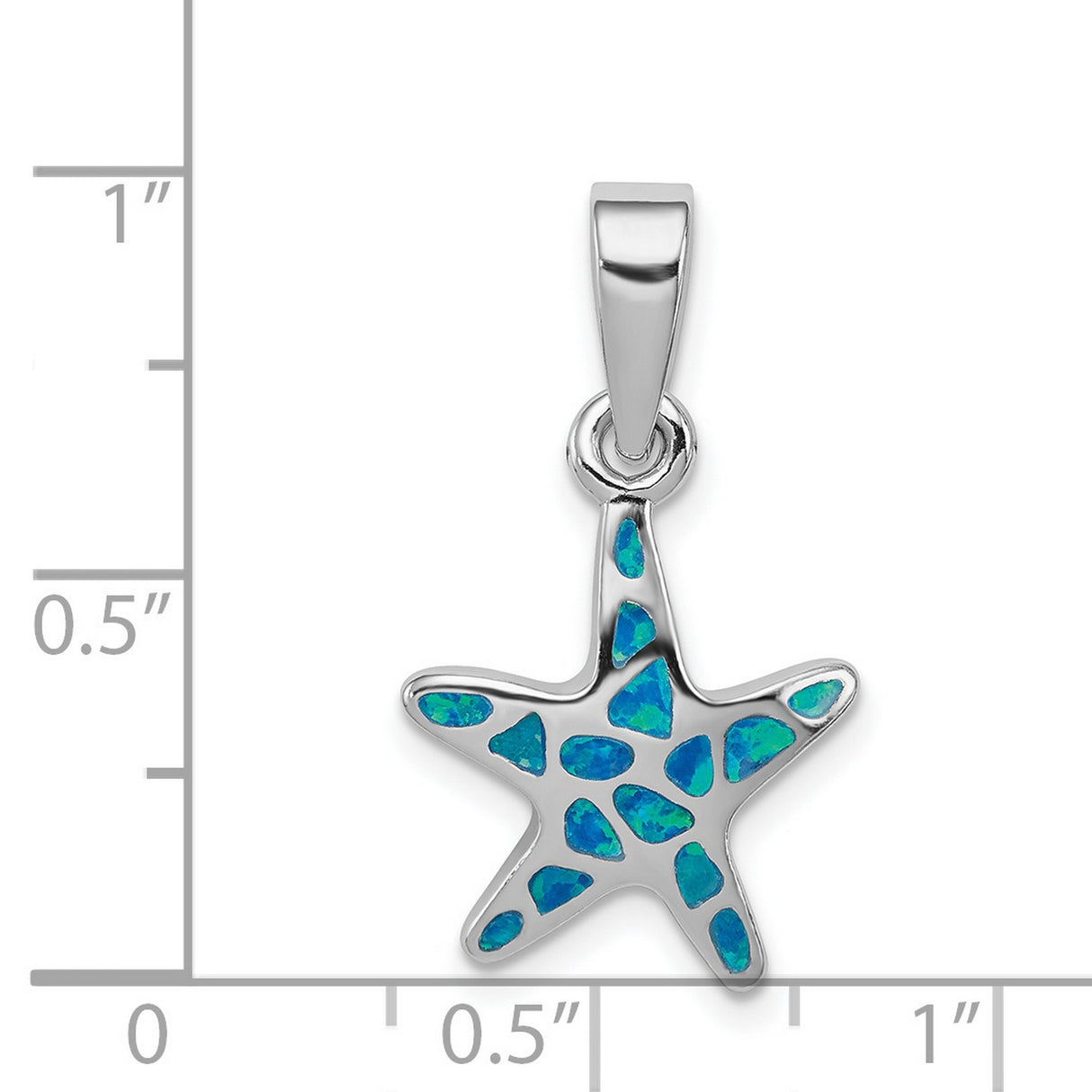 Created Blue Opal Starfish Charm Pendant in Real 925 Sterling Silver