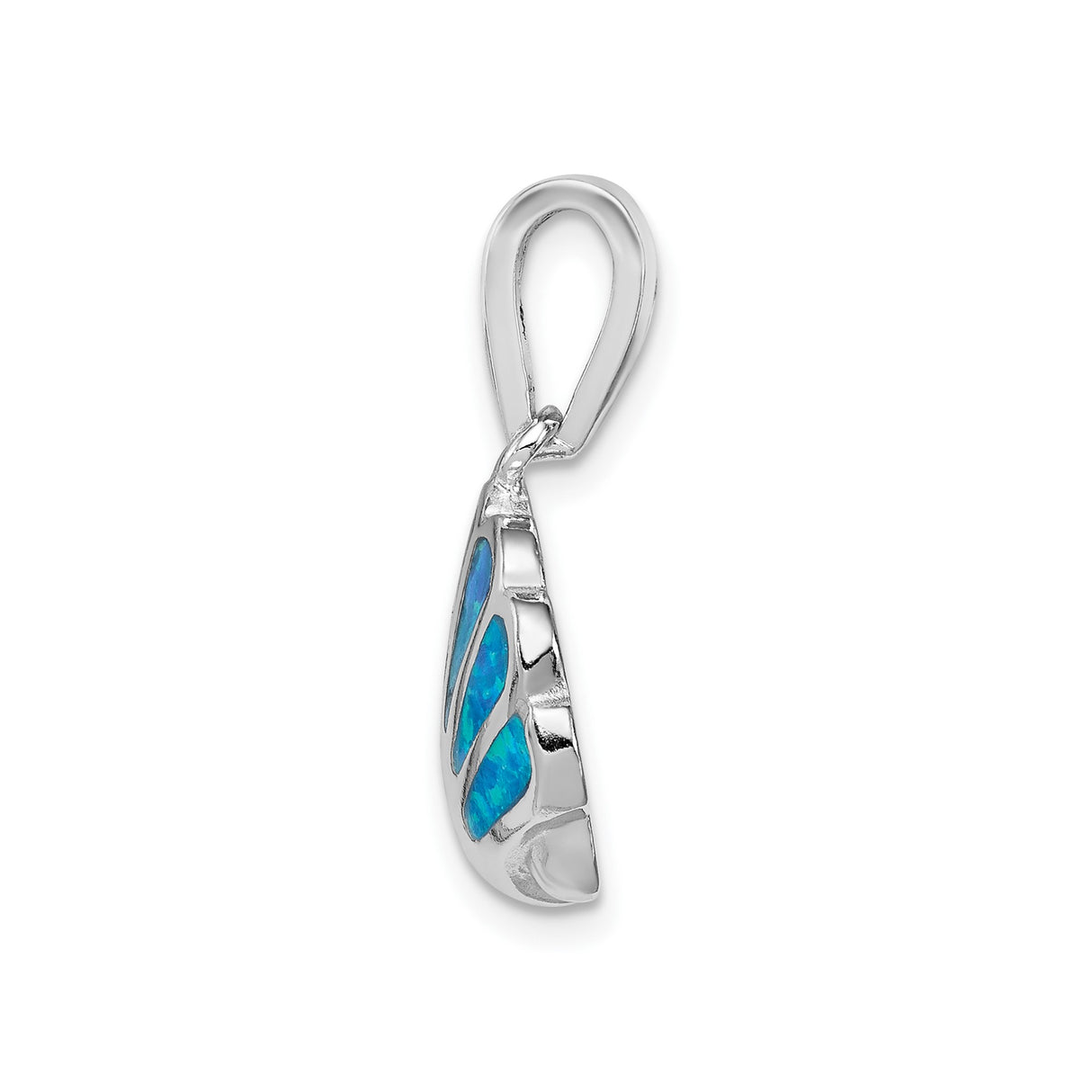 Sterling Silver Seashell Pendant with Lab Created Blue Opal, Nautical Travel Charm
