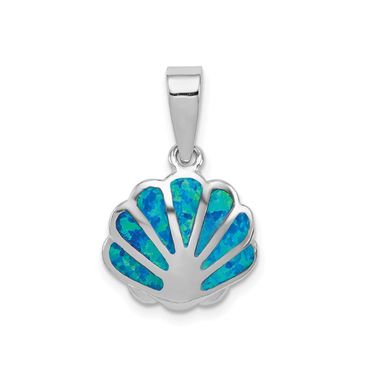 Sterling Silver Seashell Pendant with Lab Created Blue Opal, Nautical Travel Charm