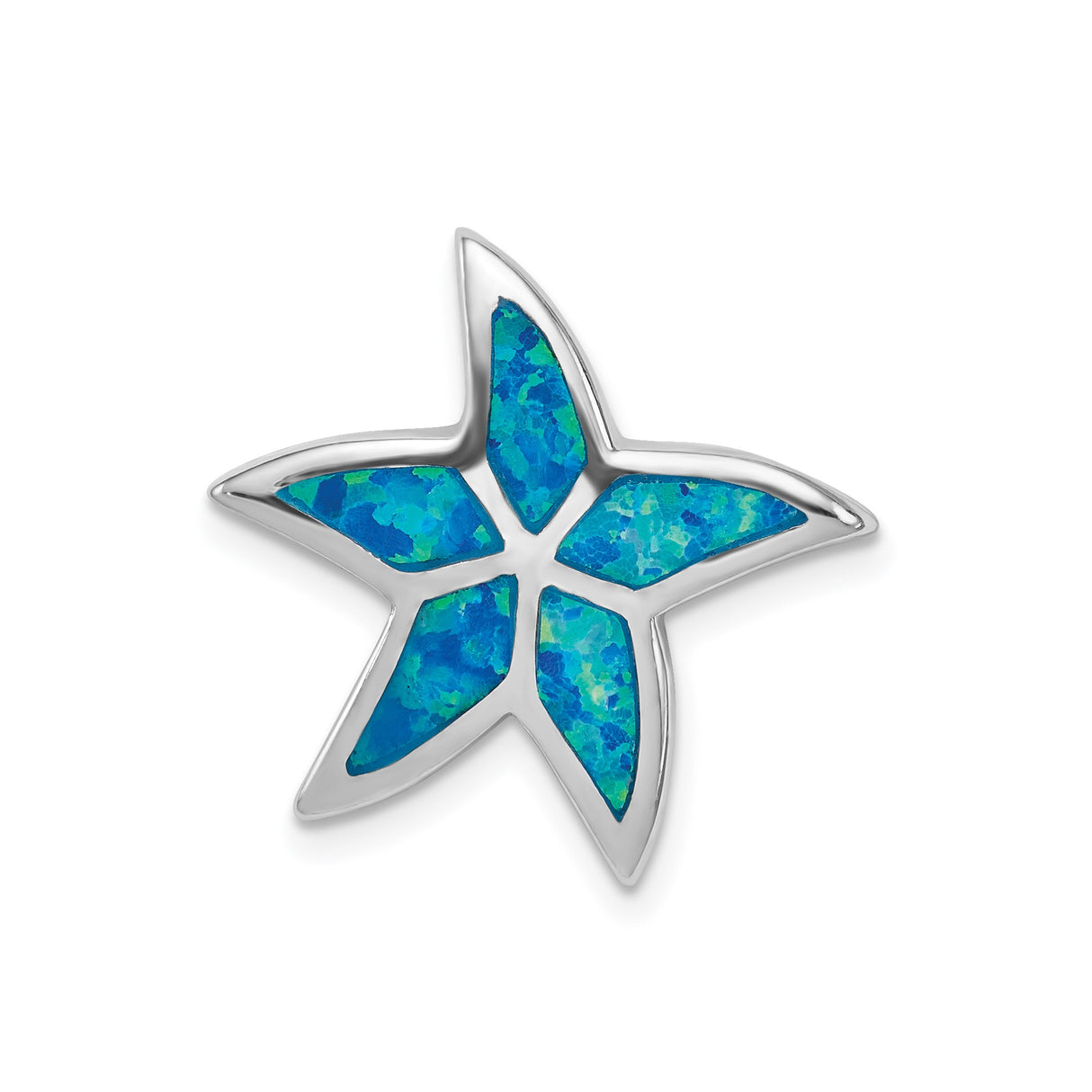 Sterling Silver Starfish Pendant with Lab Created Blue Green Opal, Nautical Beach Theme