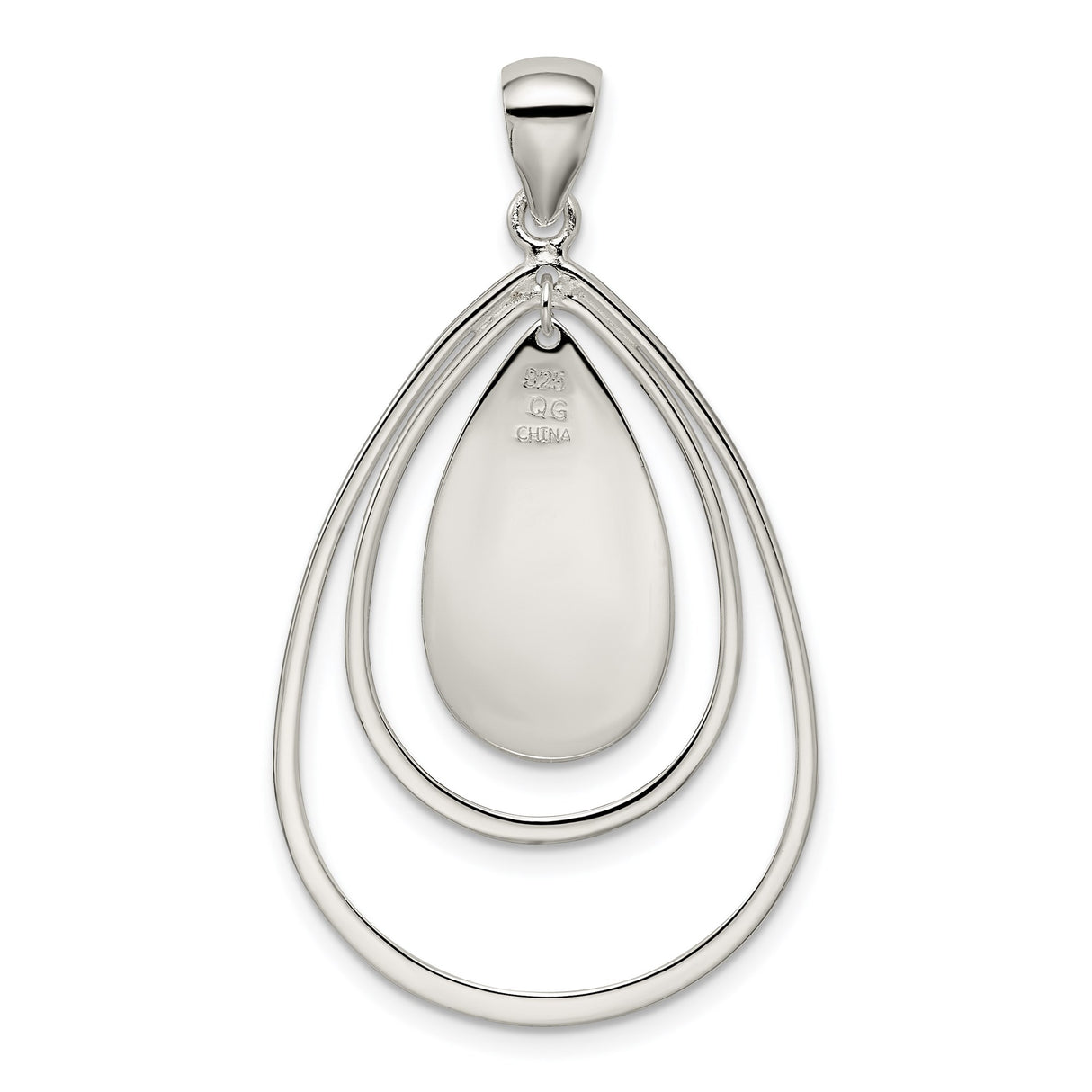 Sterling Silver Teardrop Pendant with Textured Inner Drop and Open Frame Design for Women