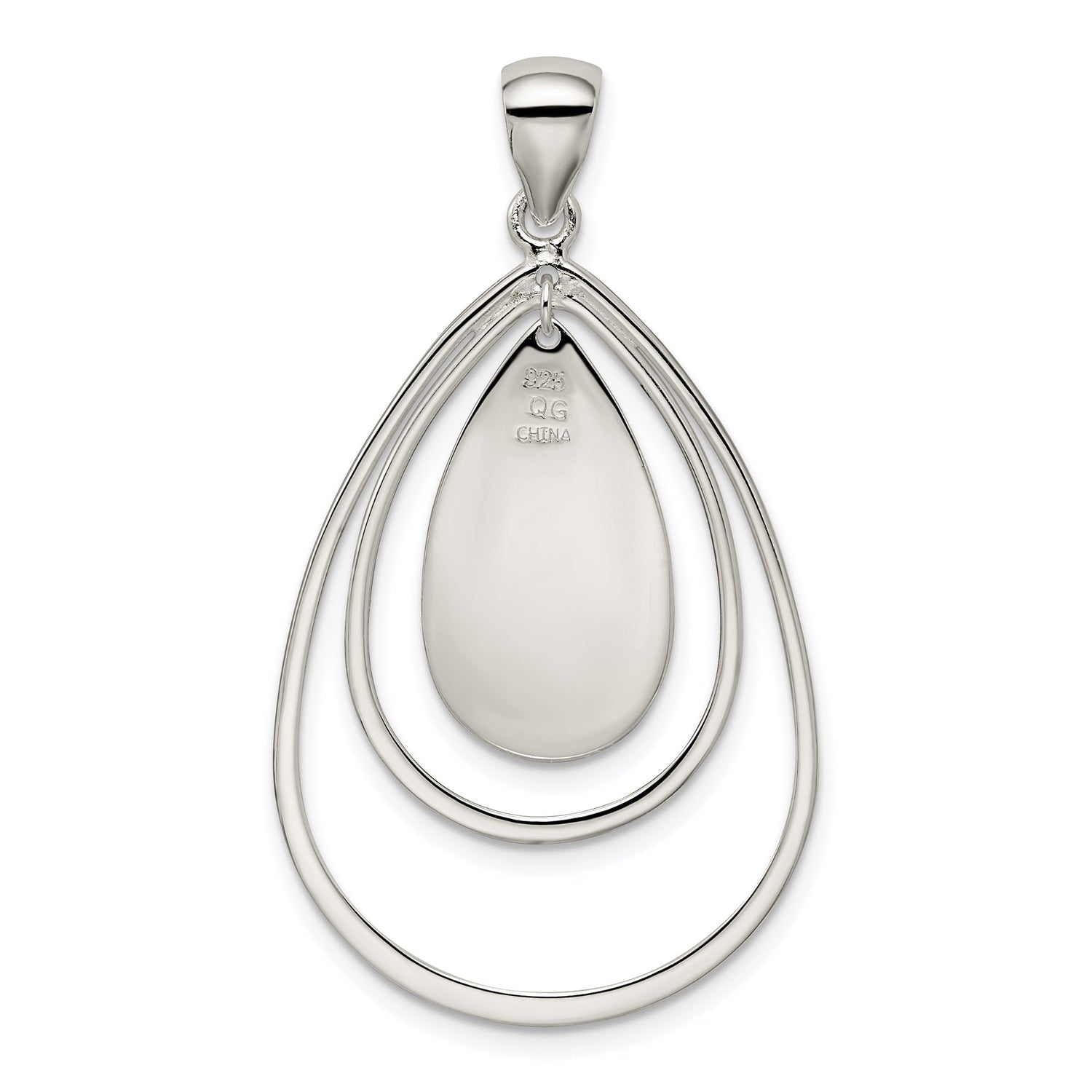 Sterling Silver Teardrop Pendant with Textured Inner Drop and Open Frame Design for Women