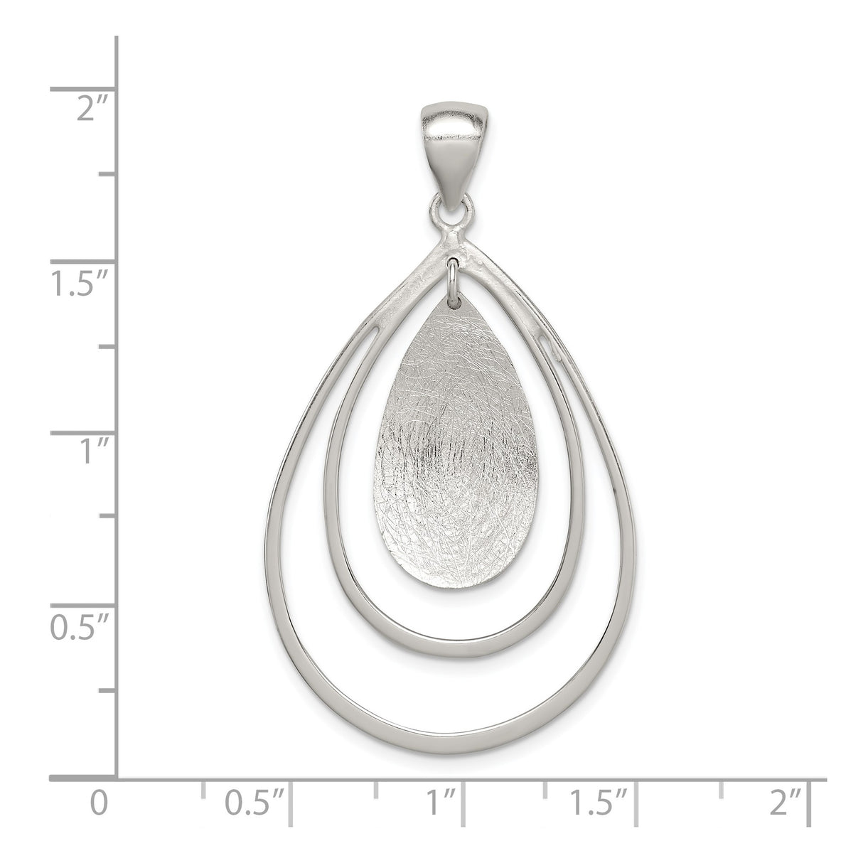 Sterling Silver Teardrop Pendant with Textured Inner Drop and Open Frame Design for Women