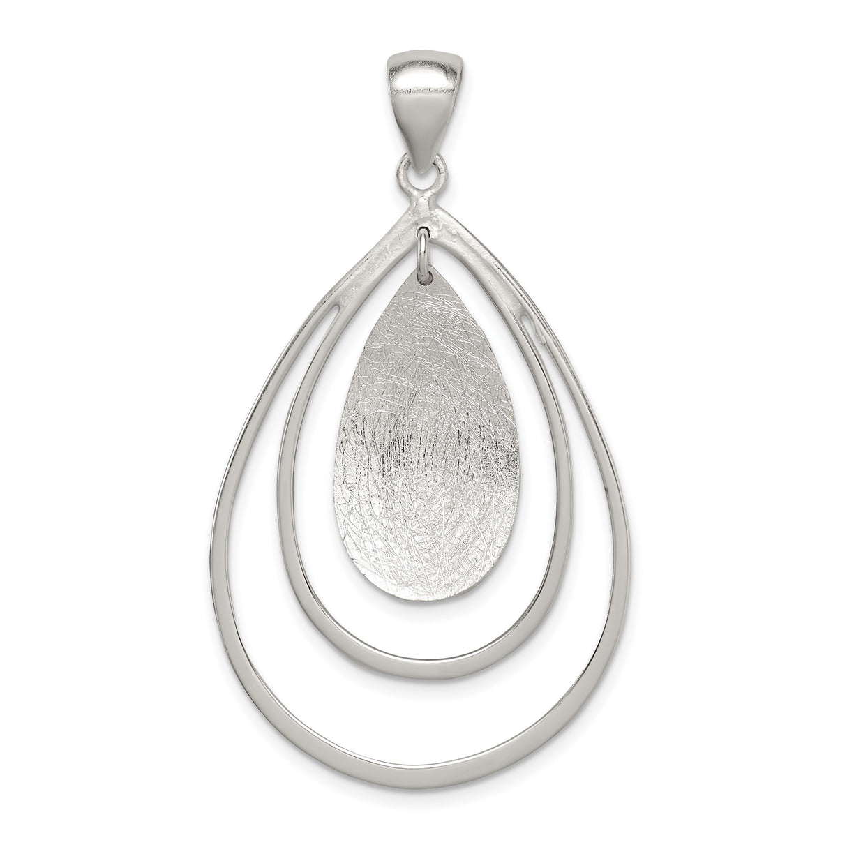 Sterling Silver Teardrop Pendant with Textured Inner Drop and Open Frame Design for Women