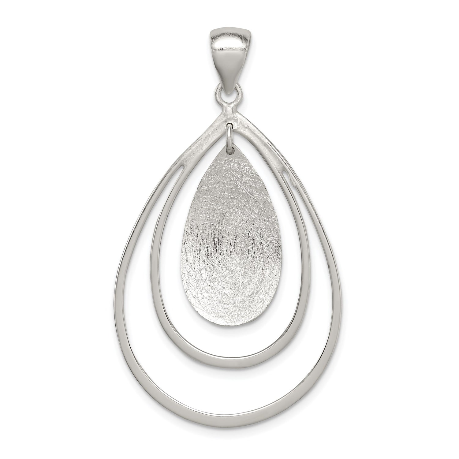 Sterling Silver Teardrop Pendant with Textured Inner Drop and Open Frame Design for Women