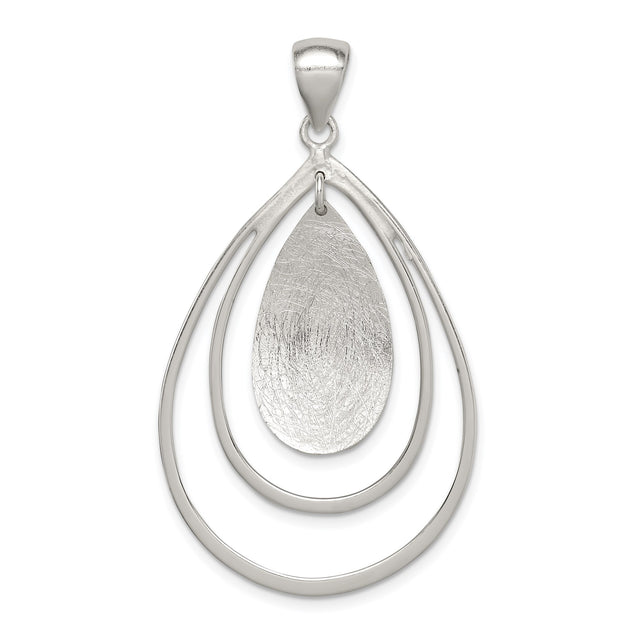 Sterling Silver Teardrop Pendant with Textured Inner Drop and Open Frame Design for Women
