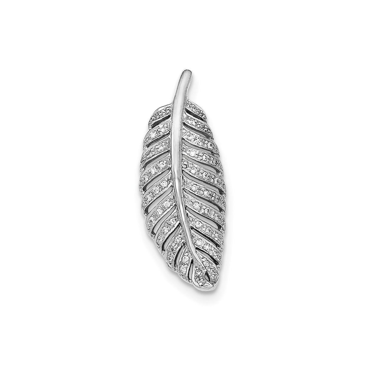 Sterling Silver Feather Pendant with Cubic Zirconia, Boho Minimalist Leaf Design for Women